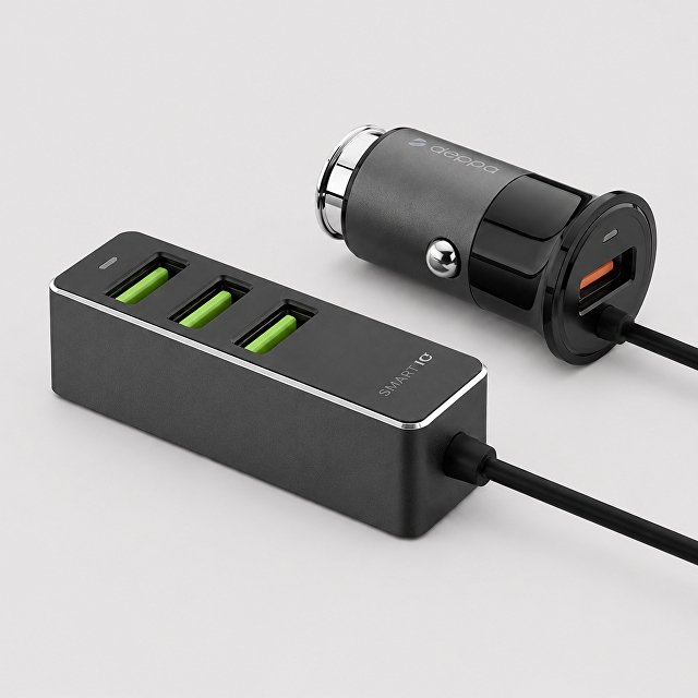 АЗУ 1 USB + 3 USB для пассажиров, QC 3.0, 7А, алюминий, графит, Deppa для бизнеса