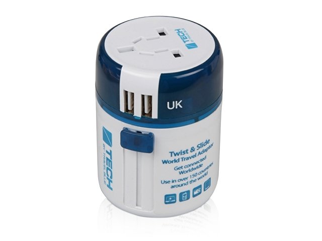 Адаптер с 2-умя USB-портами для зарядки Travel Blue Twist & Slide Adaptor голубой/белый для бизнеса