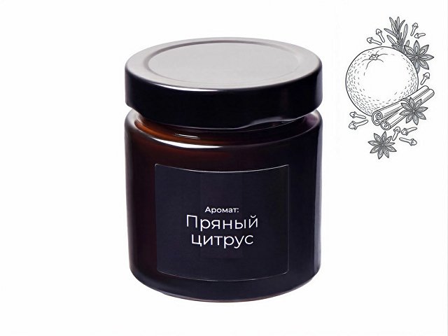 Свеча в стеклянной коричневой банке 200мл, аромат "Пряный цирус", фитиль деревянный для бизнеса