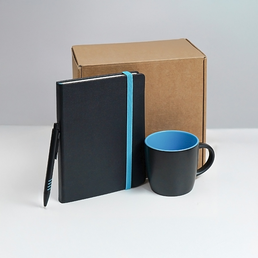 Набор подарочный HYPER: кружка, ежедневник, ручка; черный/голубой для бизнеса