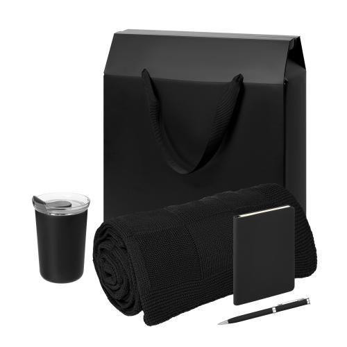 Подарочный набор Welcome Pack Spark mini, черный (термокружка, блокнот, ручка, плед, коробка-пакет)