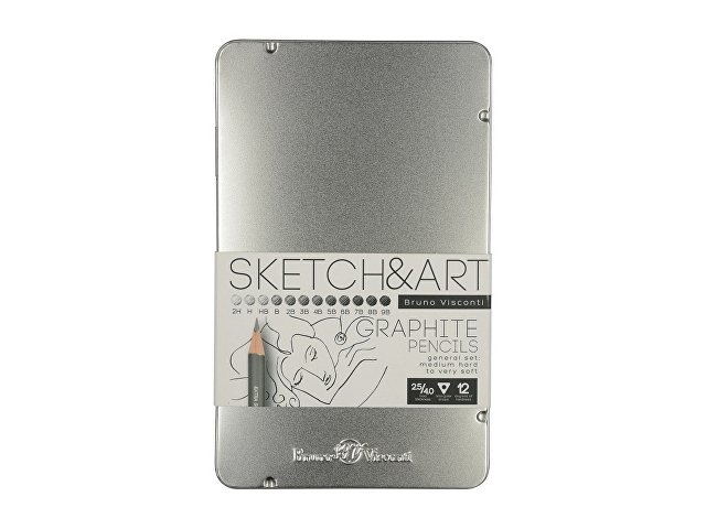 Набор чернографитовых карандашей  "Sketch & Art" ,12 шт. 2h-9b, металлическая коробка с ложементом для бизнеса