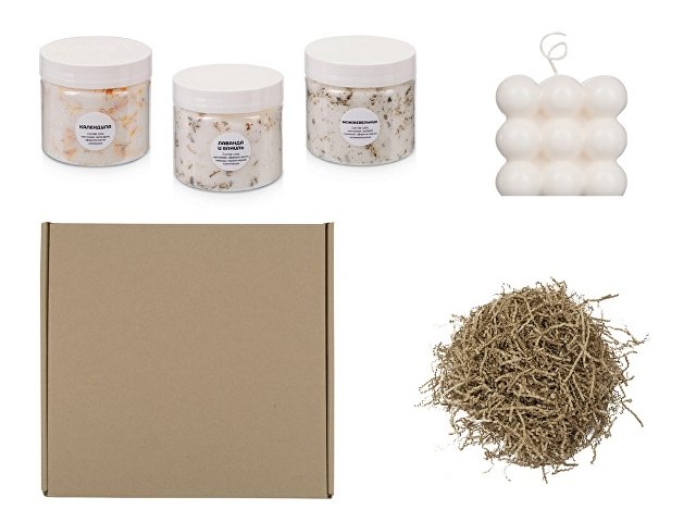 Подарочный набор с солью для ванны и свечой, белый для бизнеса