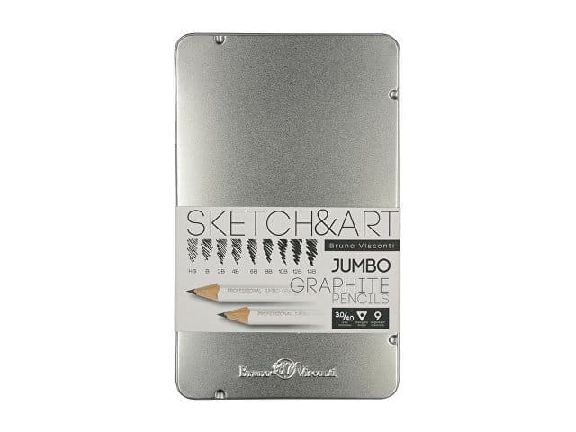 Набор чернографитовых карандашей  "Sketch & Art"  утолщенные,9 шт. hb-14b,  металлическая коробка с ложементом для бизнеса