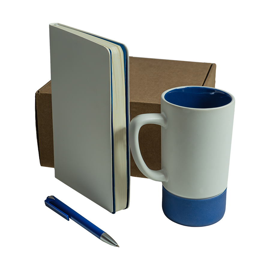 Набор подарочный ARTKITS: ежедневник, ручка, кружка с цветным дном, стружка, коробка, синий для бизнеса