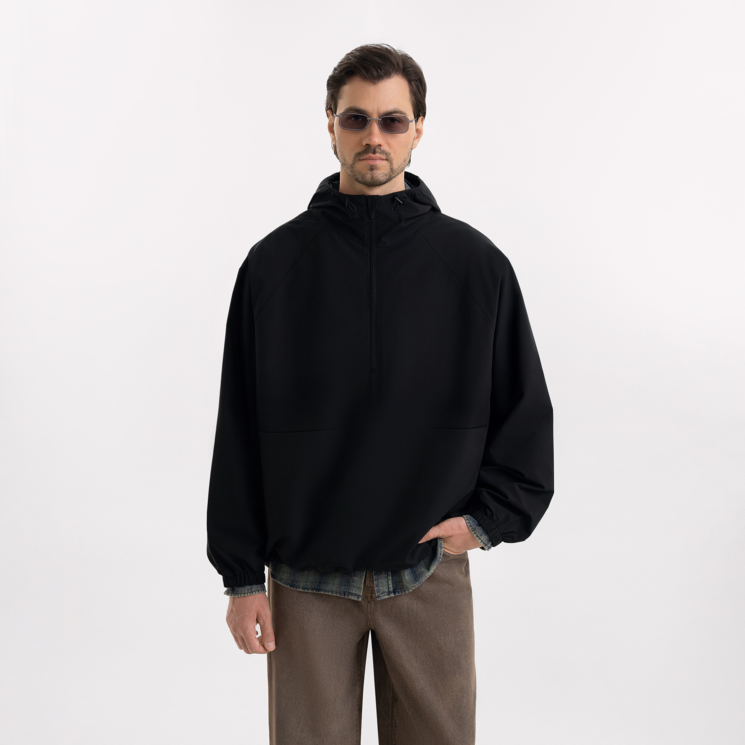 Ветровка (анорак) оверсайз унисекс Риссман (Rissman), черная, размер M/L для бизнеса