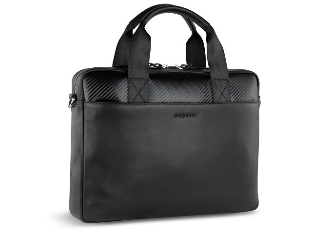 Портфель мужской BUGATTI КОМЕТА | COMET, чёрный, воловья кожа/полиэстер, 37х6х27 см для бизнеса