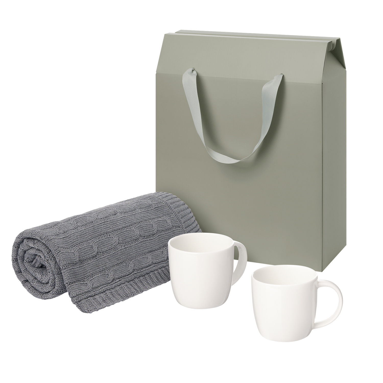 Подарочный набор Дафна (Dafna), Фадо (Fado), серый  в коробке-пакете (две фарфоровых кружки, плед) для бизнеса