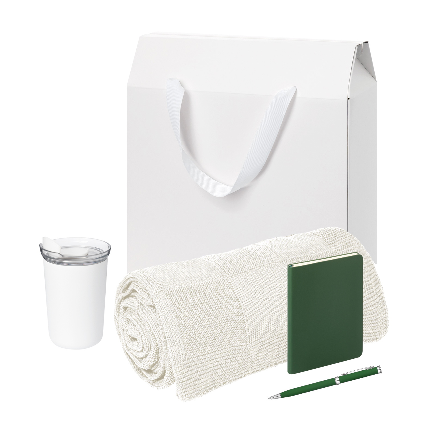 Подарочный набор Велком Пак Спарк мини (Welcome Pack Spark mini), зеленый (термокружка, блокнот, ручка, плед, коробка-пакет) для бизнеса