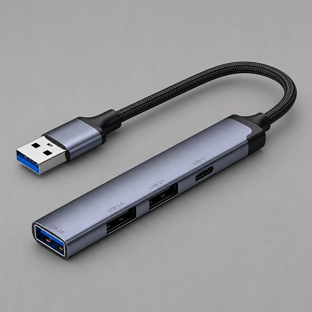 USB-хаб USB-A 3.0 + 2xUSB-A 2.0 + USB-C, серый, Deppa для бизнеса