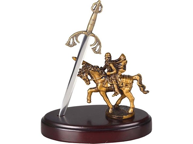 Нож на подставке «Сэр Ланселот», серебристый/золотистый/красное дерево для бизнеса