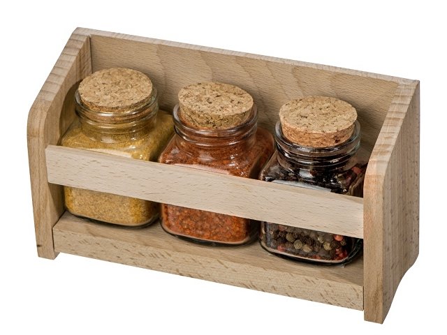 Набор Delicio из трех специй в подставке из бука для бизнеса