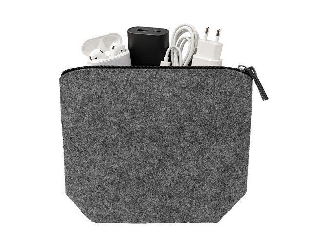 Органайзер для электроники и проводов "Felt" из RPET-фетра, серый