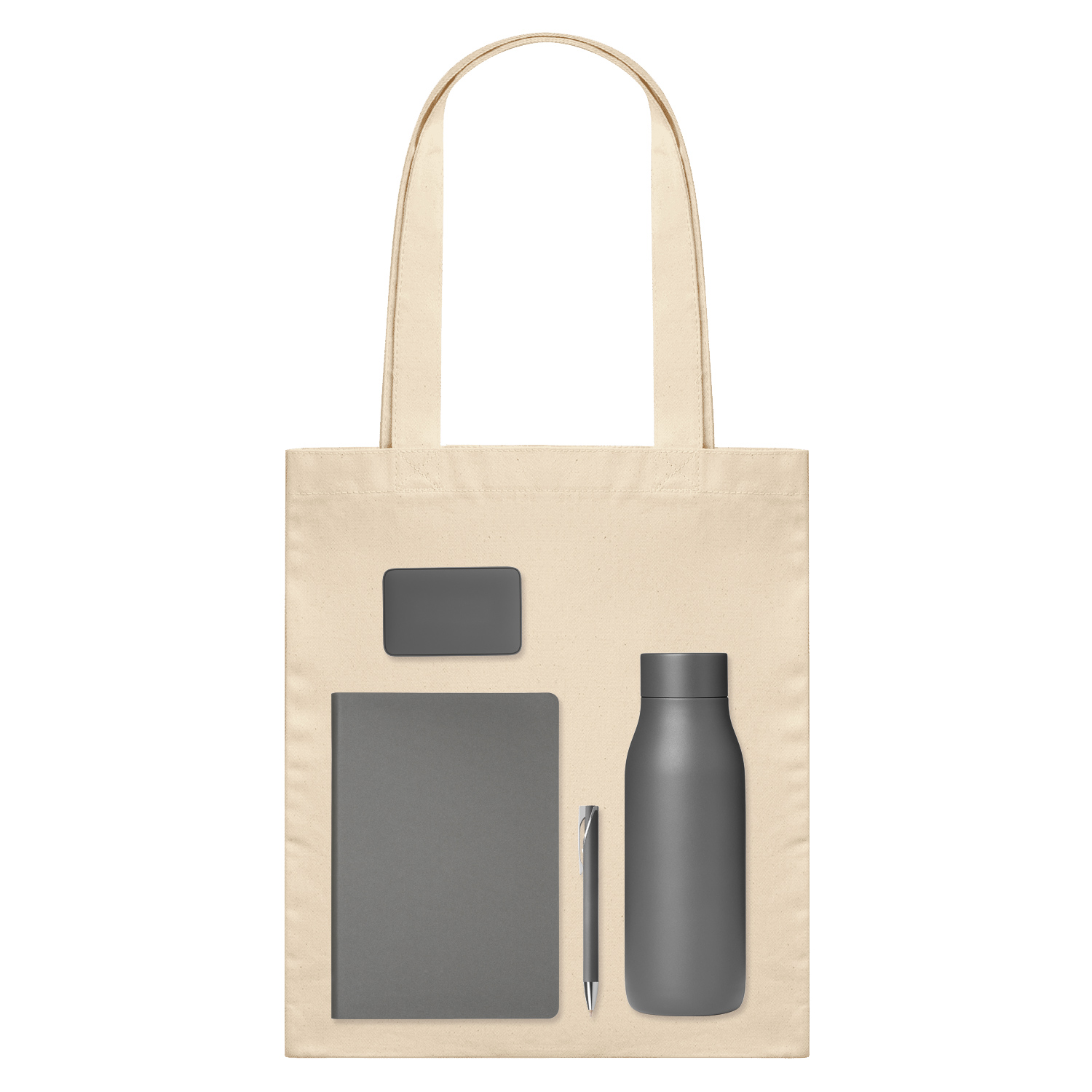 Подарочный набор Велком Пак (Welcome Pack), серый (термобутылка, ежедневник, ручка, ЗУ, шоппер) для бизнеса