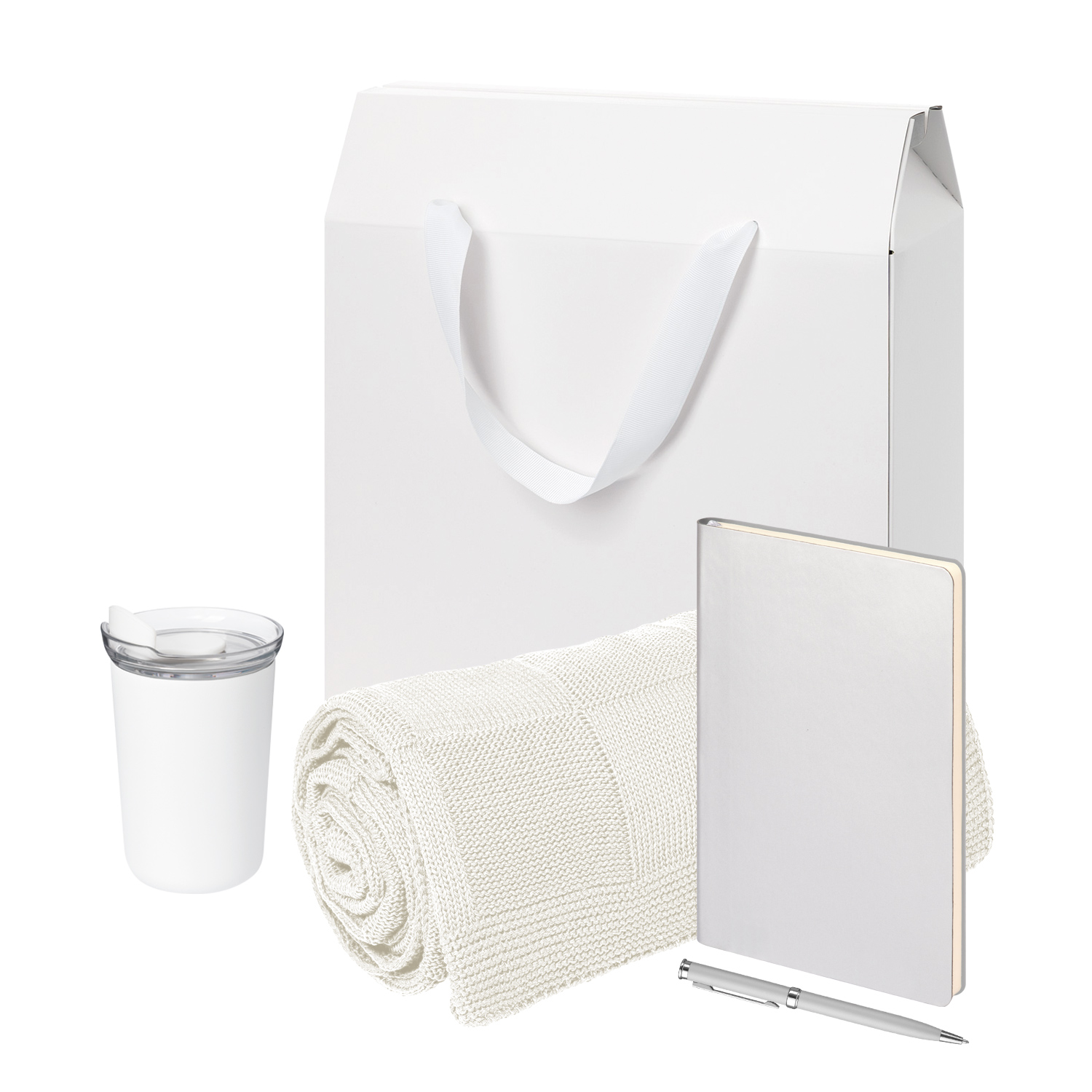 Подарочный набор Welcome Pack Spark, серебряный (термокружка,ежедневник, ручка, плед, коробка-пакет)