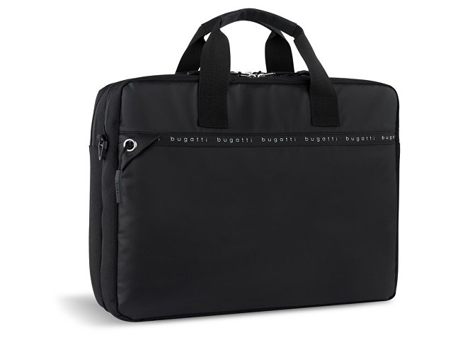 Портфель мужской BUGATTI БЛАНК ОБЛЕГЧЕННАЯ | BLANC DELIGHT, чёрный, нейлон RPET600D/тарпаулин/полиэстер, 40х10х29 см, 10 л для бизнеса