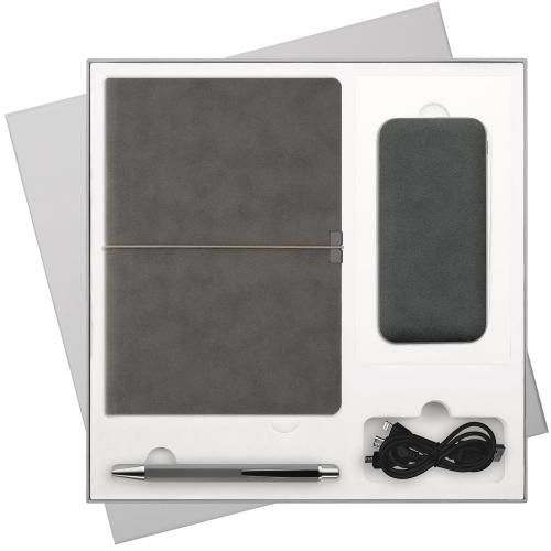 Подарочный набор In Velour, серый (ежедневник, ручка, аккумулятор)