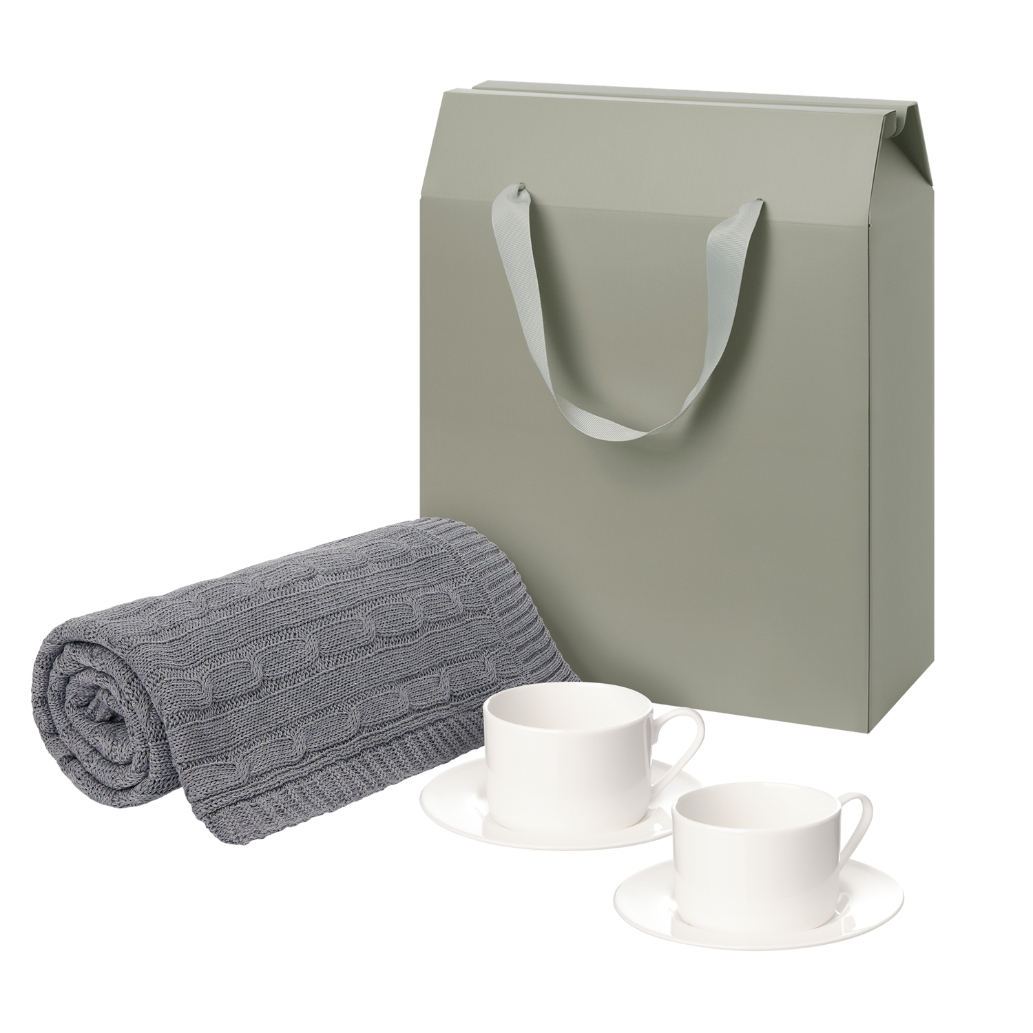 Подарочный набор Мокко (Mokko), Фадо (Fado), серый в коробке-пакете (две чайных пары, плед) для бизнеса