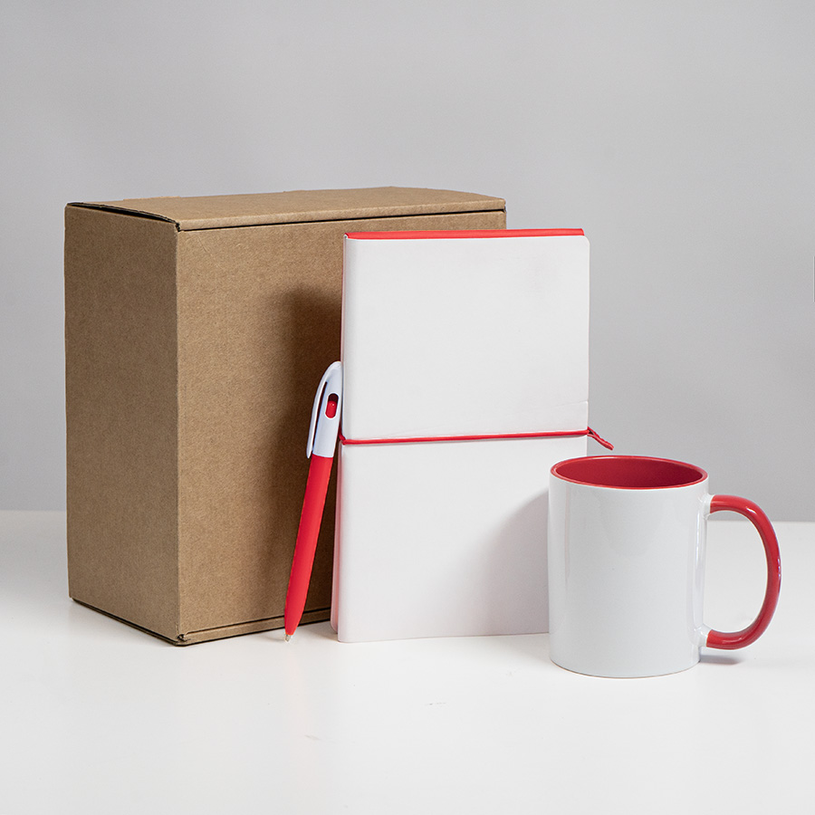 Набор подарочный WHITE VEIL: блокнот, ручка, кружка; белый/красный для бизнеса