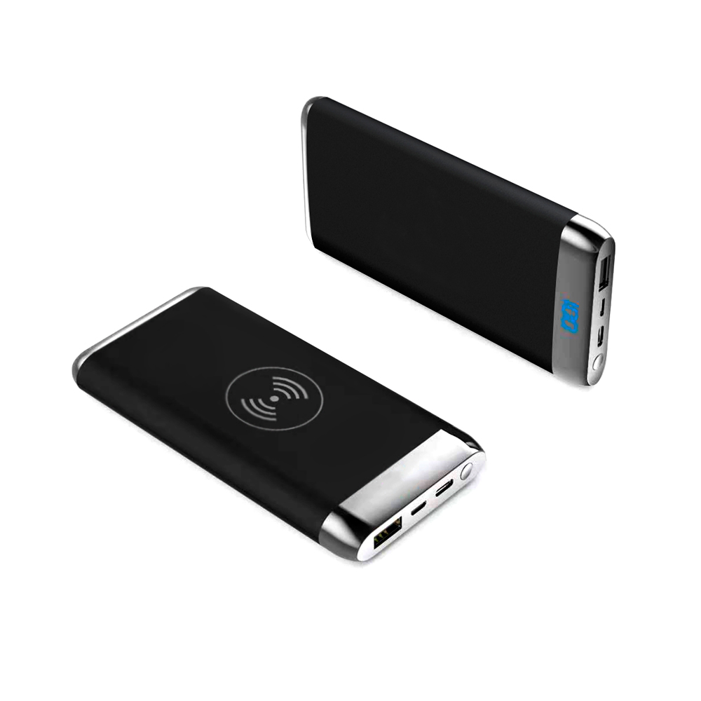 Внешний аккумулятор Wolfrock с беспроводной зарядкой soft-touch покрытием, 10000 mAh, черный для бизнеса