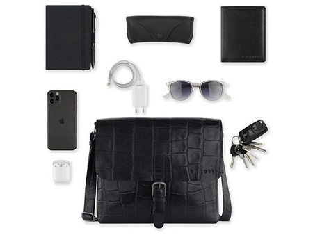 Сумка-мессенджер мужская BUGATTI Nevio, чёрная, воловья кожа/хлопок, 30,5х7х25 см, 5 л с логотипом компании. Цена 26 171 ₽. Артикул AROA49592201