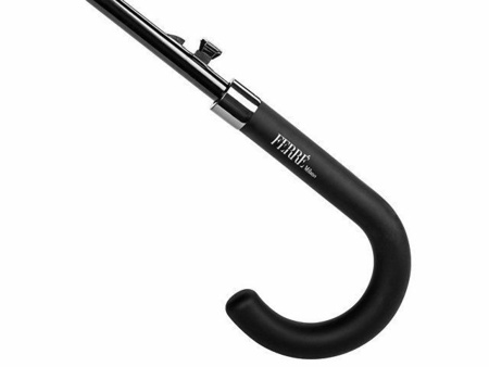 Зонт-трость полуавтоматический Ferre Milano, черный с логотипом компании. Цена 10 527 ₽. Артикул AROA210001