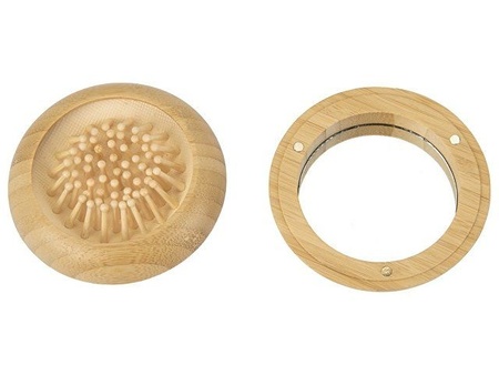 Расческа с зеркалом из бамбука "Daisy", натуральный с логотипом компании. Цена 390 ₽. Артикул AROA949511